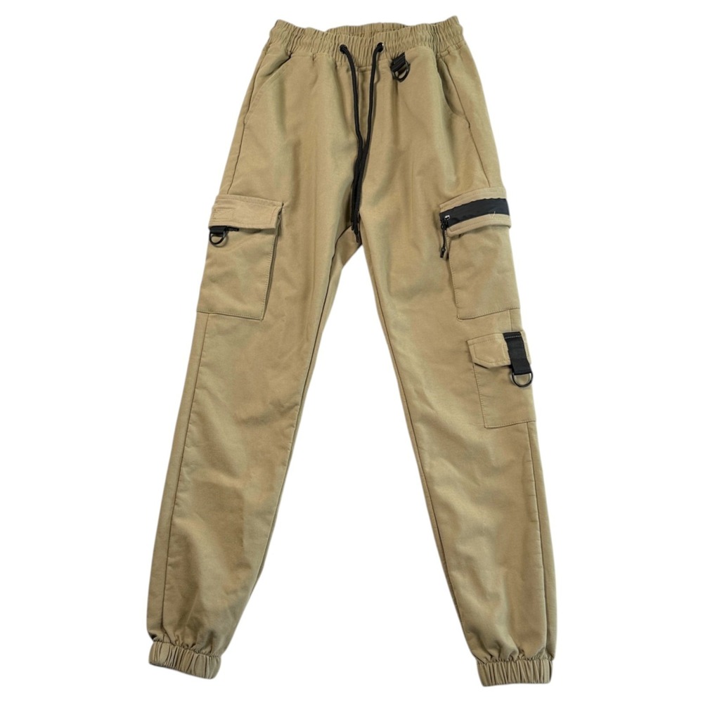 Riot Empire Mens Cargo Joggers Sz S Tan Utility Streetwear Techwear Tapered